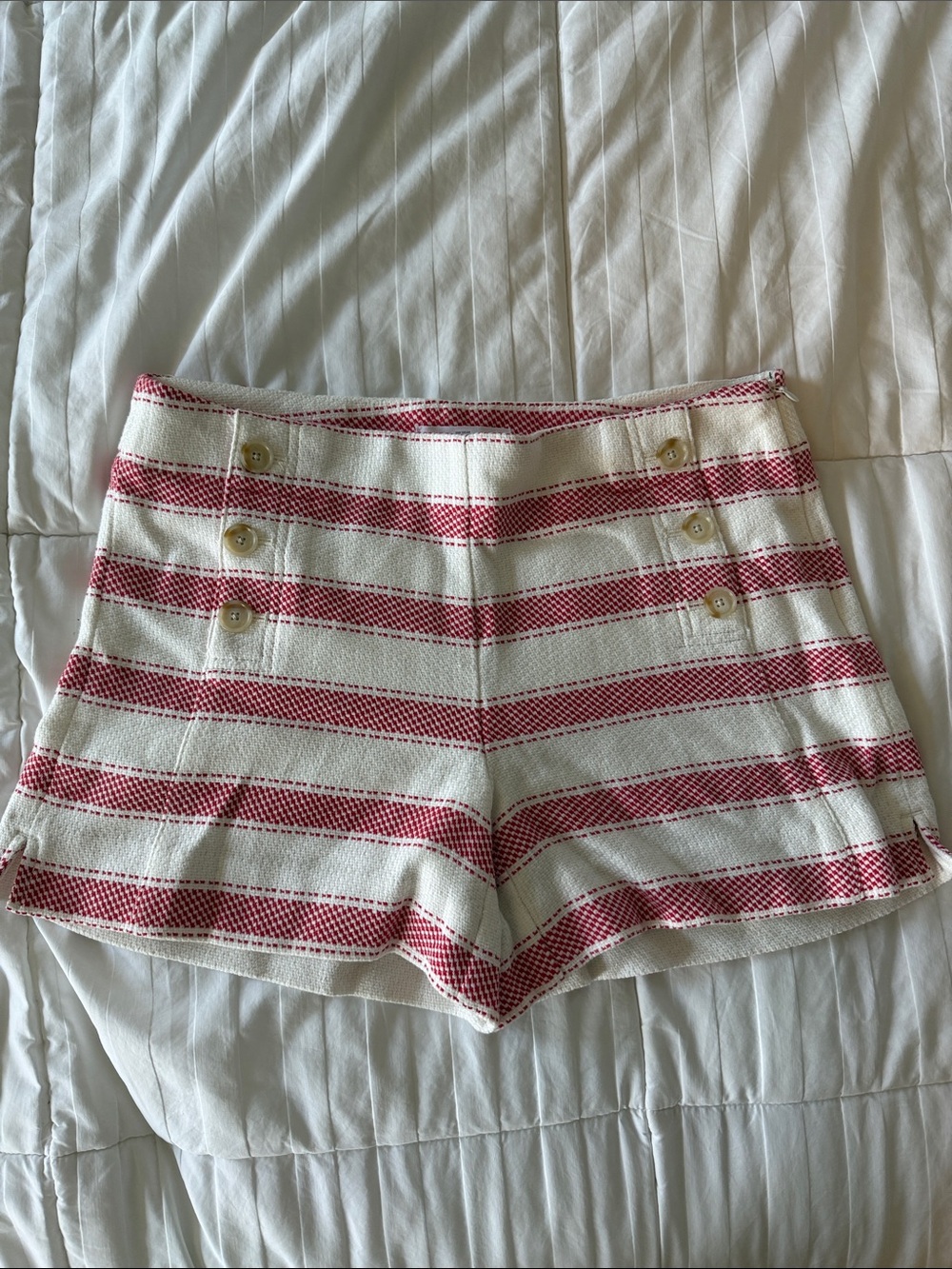 LOFT Red and White High-Waist Striped Sailor Shorts